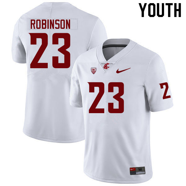 Youth #23 Javan Robinson Washington State Cougars College Football Jerseys Sale-White - Click Image to Close